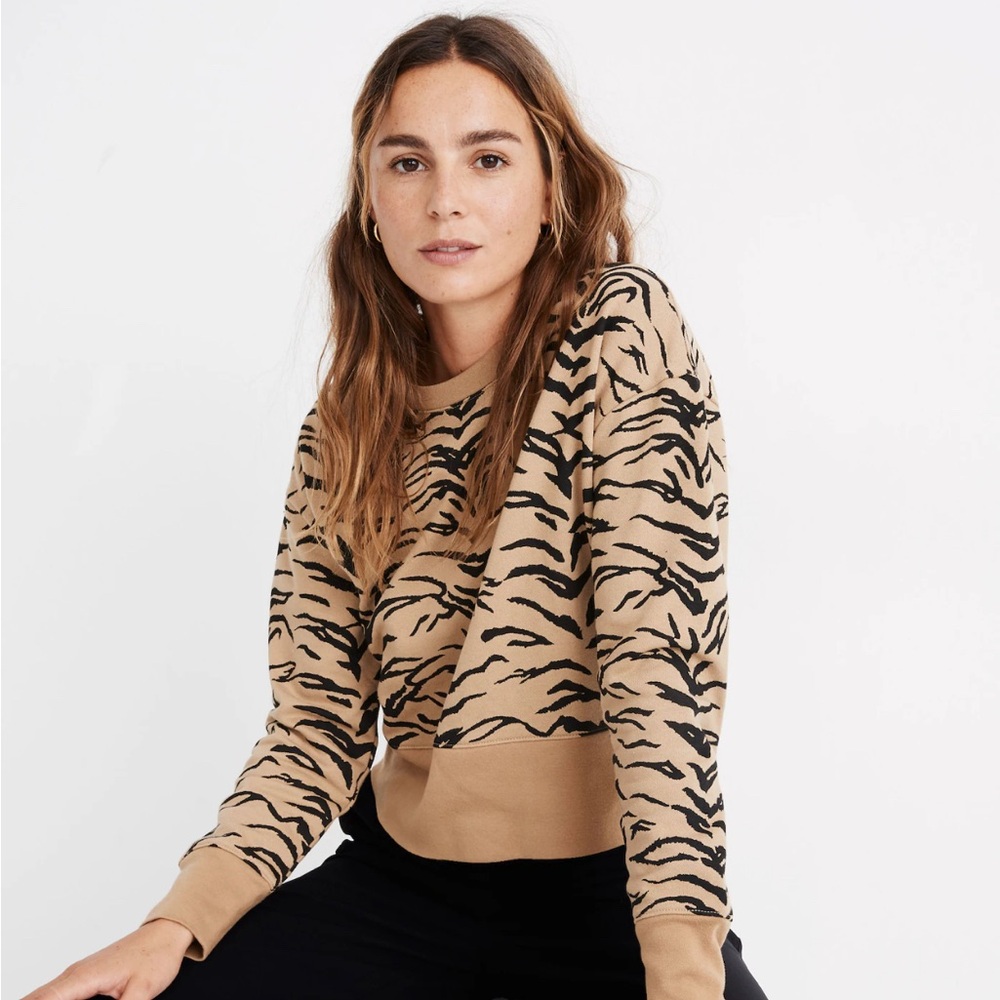 Madewell Crop Sweatshirt in Tiger Stripe XL